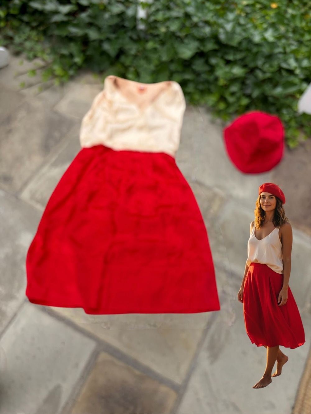 Tory Burch Ivory And Red Silk Dress with Orange Logo Tag